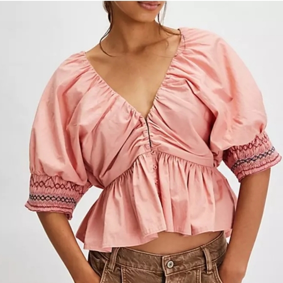 Free People Tops - Free People Where We Meet Smocked Blouse Top